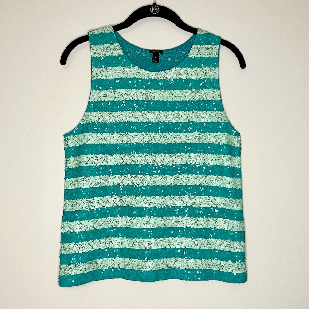 •NWOT• J.Crew Sequin Shell Tank in Teal Stripe
